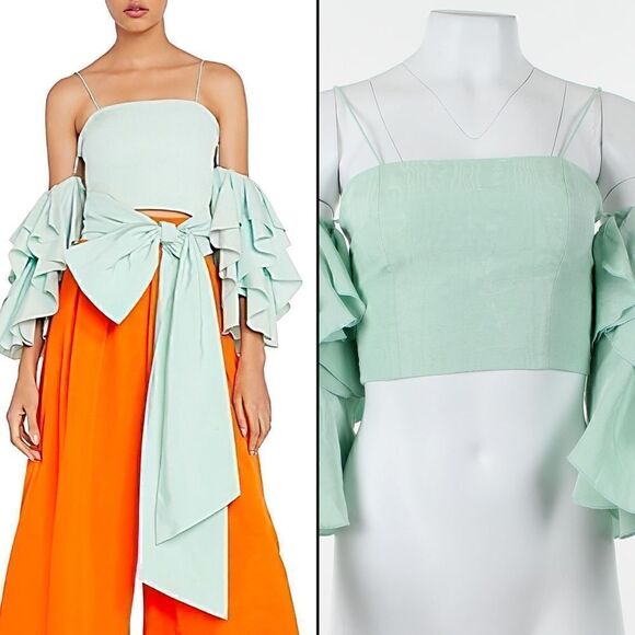 Alice + Olivia NAKIA COLD SHOULDER CROP TOP in Mint - Picture 1 of 5